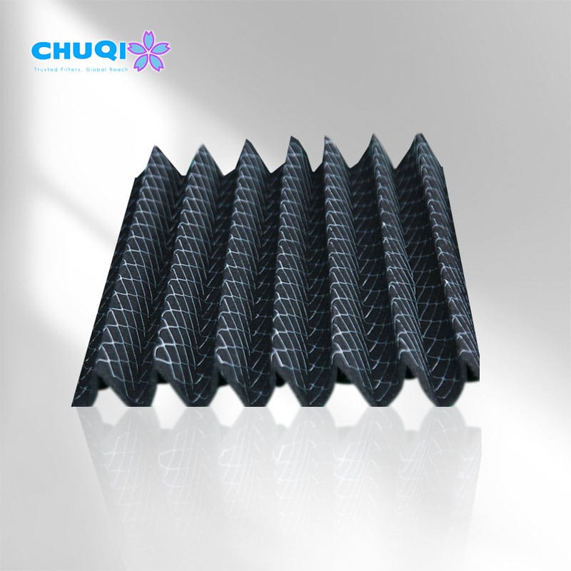 black pleated air filter media with mesh layer